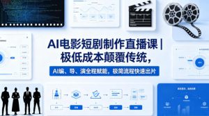 AI电影短剧制作直播课｜极低成本颠覆传统，AI编、导、演全程赋能，极简流程快速出片-副业资源站