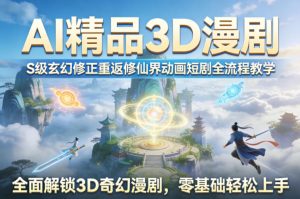 AI精品3D漫剧S级玄幻修正重返修仙界动画短剧全流程教学，全面解锁3D奇幻漫剧，零基础轻松上手-副业资源站