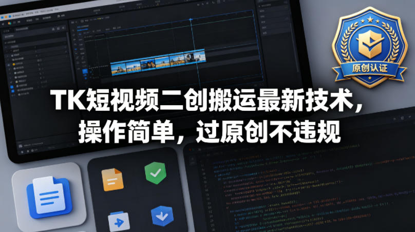 TK短视频二创搬运最新技术，操作简单，过原创不违规-副业资源站