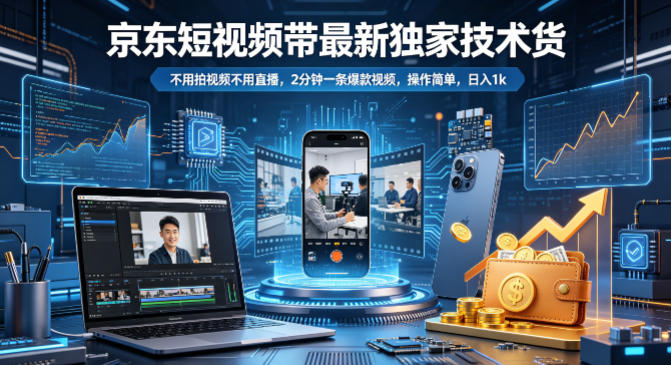 京东短视频带货最新独家技术，不用拍视频不用直播，2分钟一条爆款视频，操作简单，日入1k+【揭秘】-副业资源站