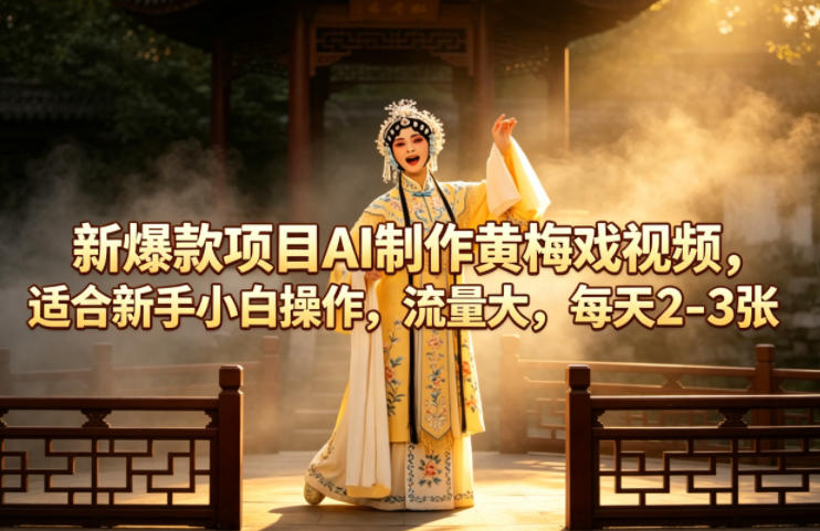 新爆款项目AI制作黄梅戏视频，适合新手小白操作，流量大，每天2-3张-副业资源站