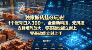独家搬砖挂G玩法！1个账号日入300+，全自动科技，无风控支持矩阵放大，零基础也能立刻上手【揭秘】-副业资源站