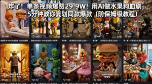 炸了！单条视频爆赞29.9W！用AI做水果狗血剧，5分钟教你复刻同款爆款（附保姆级教程）-副业资源站