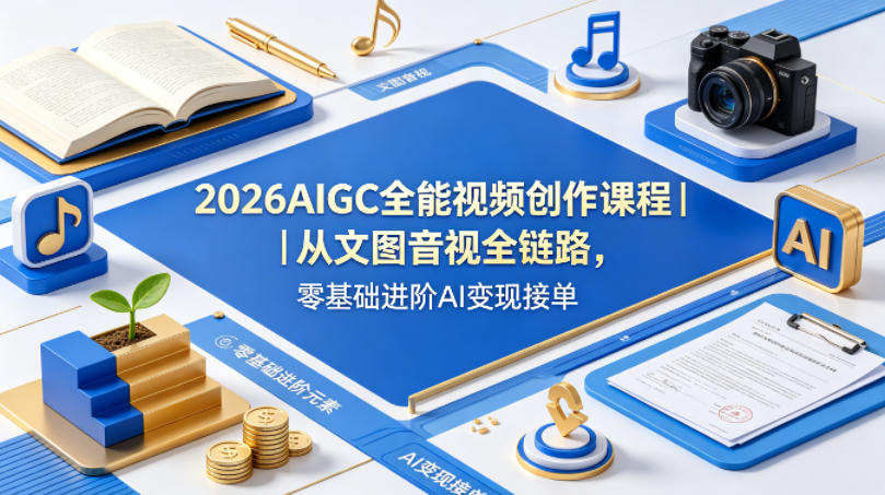 2026AIGC全能视频创作课程｜从文图音视全链路，零基础进阶AI变现接单-副业资源站