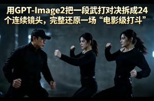 用GPT-Image2把一段武打对决拆成24个连续镜头，完整还原一场“电影级打斗”-副业资源站