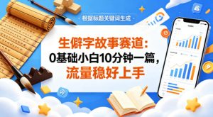 公众号流量主——生僻字故事赛道，流量稳，好上手，0基础小白也能10分钟一篇-副业资源站