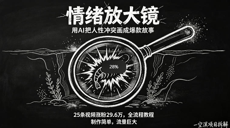 AI制作“情绪放大镜“视频，25条视频涨粉29.6W粉，流量巨大，制作简单，全流程教程-副业资源站