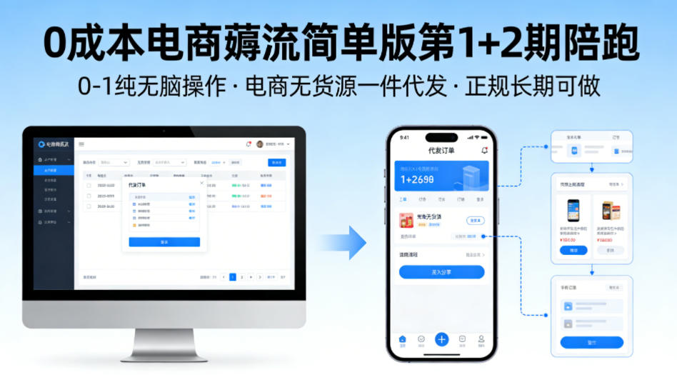 0成本电商薅流简单版第1+2期陪跑，0-1纯无脑操作，电商无货源一件代发，正规长期可做-副业资源站