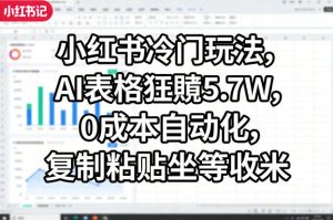 小红书冷门玩法，AI表格狂賺5.7W，0成本自动化，复制粘贴坐等收米-副业资源站