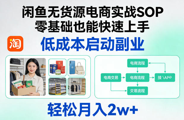 闲鱼无货源电商实战SOP，零基础也能快速上手，低成本启动副业，轻松月入2w+-副业资源站