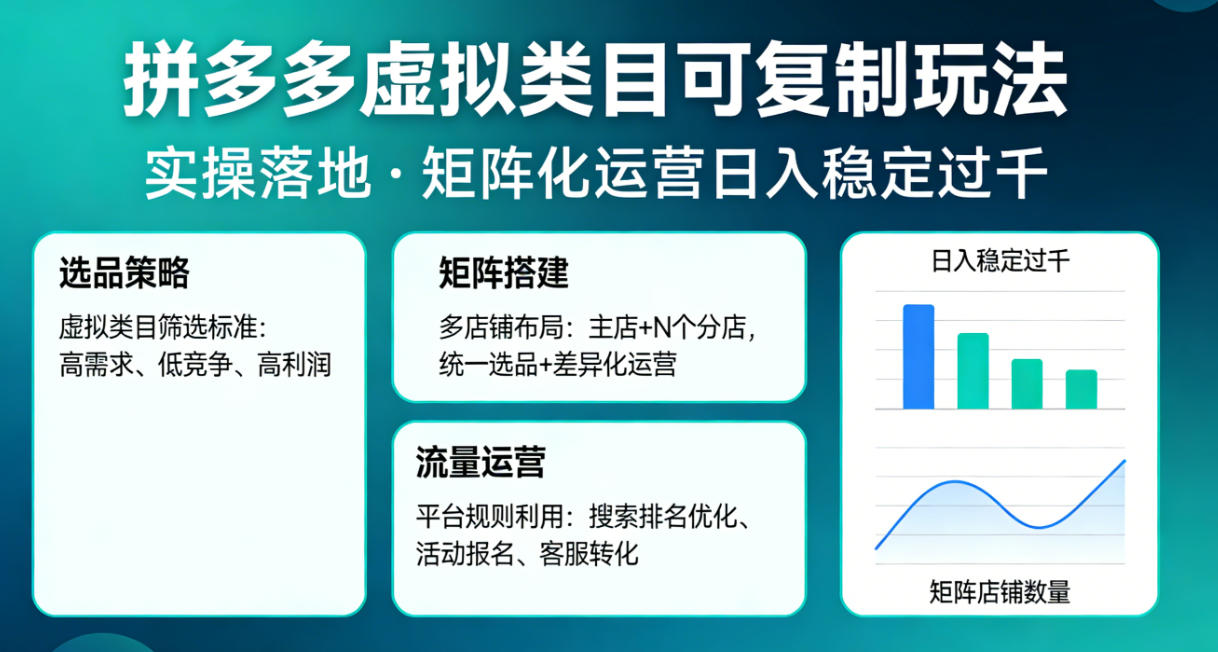 拼多多虚拟类目可复制玩法，实操落地，矩阵化日入稳定过千【揭秘】-副业资源站