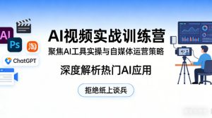 AI视频实战训练营，聚焦AI工具实操与自媒体运营策略，深度解析热门AI应用，拒绝纸上谈兵-副业资源站