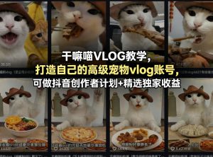 干嘛喵VLOG教学，打造自己的高级宠物vlog账号，可做抖音创作者计划+精选独家收益-副业资源站