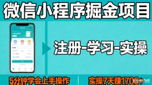 微信小程序掘金项目，项目很简单，5分钟就能学会上手操作，实操7天賺了1700+【揭秘】-副业资源站