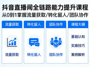 抖音直播间浓缩版视频课程，从0到1掌握直播间流量获取、转化留人、团队协作的全链路能力-副业资源站