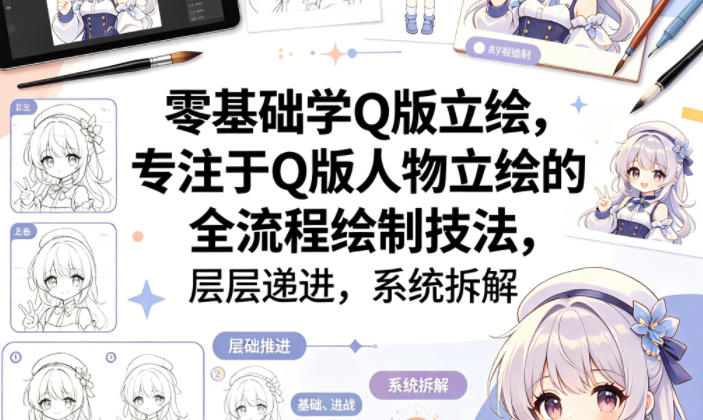 零基础学Q版立绘，专注于Q版人物立绘的全流程绘制技法，层层递进，系统拆解-副业资源站