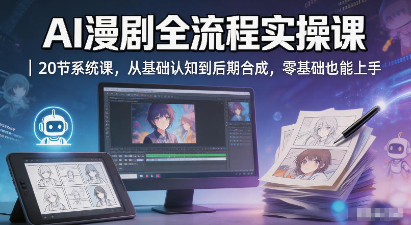AI漫剧全流程实操课｜20节系统课，从基础认知到后期合成，零基础也能上手-副业资源站