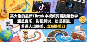 某大佬的最新Tiktok中视频剪辑搬运教学，涵盖音乐，影视解说，动漫赛道，普通人出海撸美刀-副业资源站