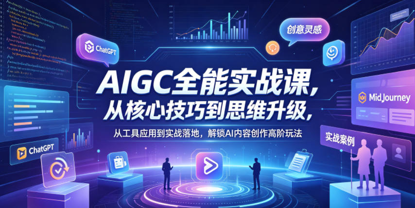 AIGC全能实战课，从核心技巧到思维升级，从工具应用到实战落地，解锁AI内容创作高阶玩法-副业资源站
