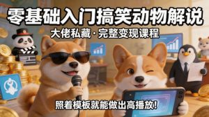 零基础入门搞笑动物解说，大佬私藏完整变现课程，照着模板就能做出高播放-副业资源站