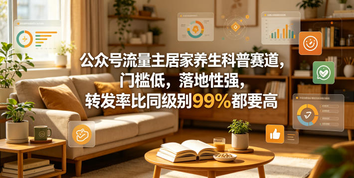 公众号流量主居家养生科普赛道，门槛低，落地性强，转发率比同级别99％都要高-副业资源站