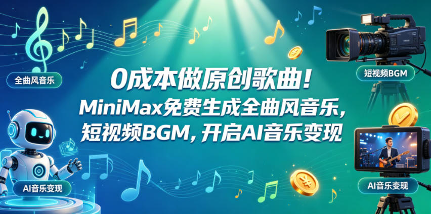 0成本做原创歌曲！MiniMax免费生成全曲风音乐，短视频BGM，开启AI音乐变现-副业资源站
