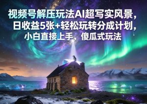视频号解压玩法AI超写实风景，日收益5张+轻松玩转分成计划，小白直接上手，傻瓜式玩法-副业资源站