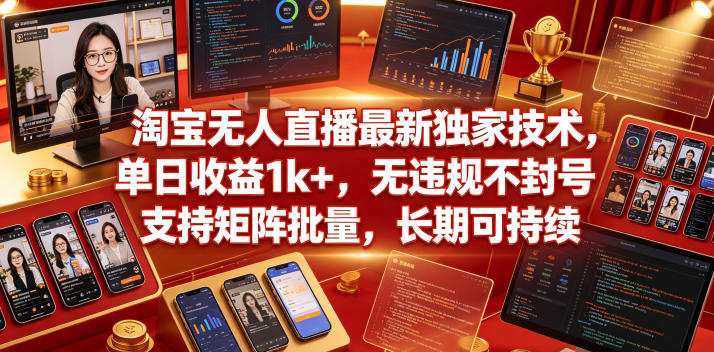 淘宝无人直播最新独家技术，单日收益1k+，无违规不封号，支持矩阵批量，长期可持续【揭秘】-副业资源站