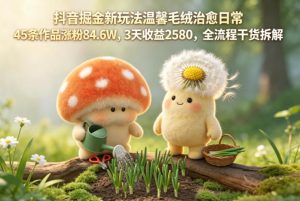 抖音掘金新玩法温馨毛绒治愈日常，45条作品涨粉84.6W，3天收益2580，全流程干货拆解-副业资源站