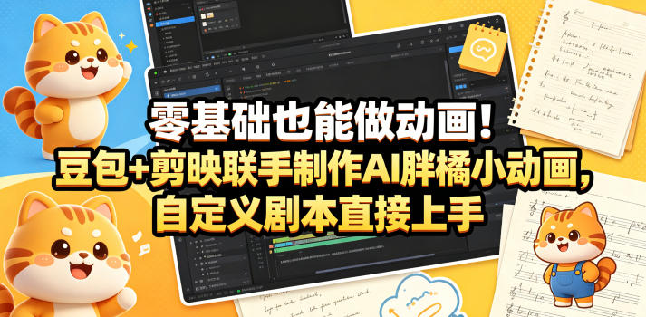 零基础也能做动画！豆包+剪映联手制作AI胖橘小动画，自定义剧本直接上手-副业资源站