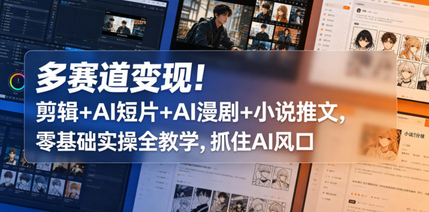 多赛道变现！剪辑+AI短片+AI漫剧+小说推文，零基础实操全教学，抓住AI风口-副业资源站