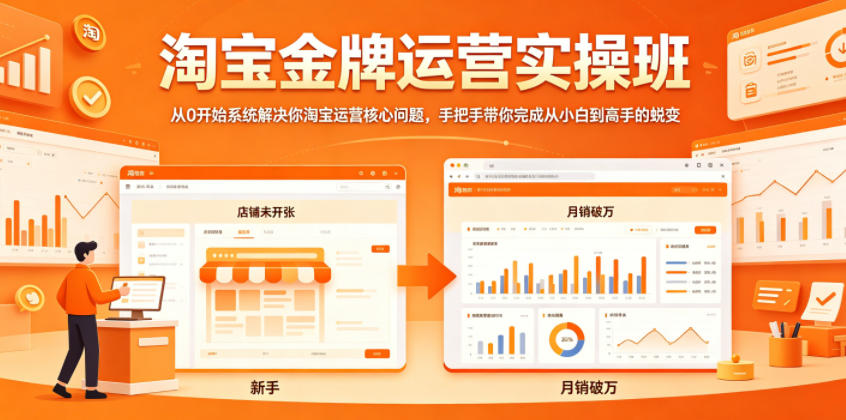 淘宝金牌运营实操班，从0开始系统解决你淘宝运营核心问题，手把手带你完成从小白到高手的蜕变-副业资源站