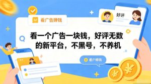 看一个广告一块钱，好评无数的新平台，不黑号，不养机，一部手机一天撸几十，可矩阵【揭秘】-副业资源站