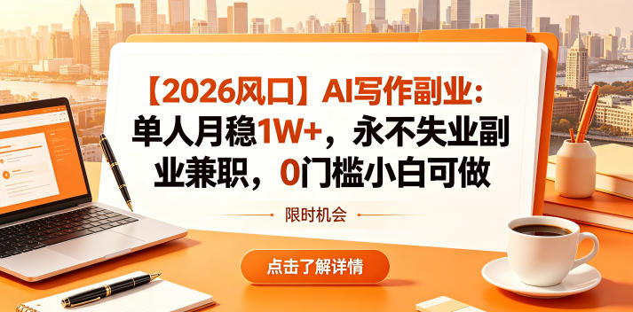 【2026风口】AI写作副业：单人月稳1W+，永不失业副业兼职，0门槛小白可做【揭秘】-副业资源站