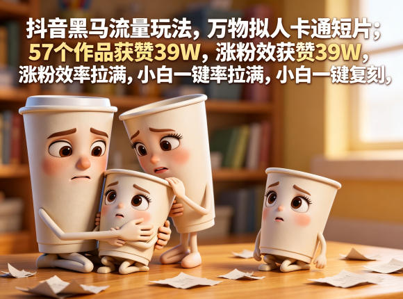 抖音黑马流量玩法，万物拟人卡通短片，57个作品获赞39W，涨粉效率拉满，小白一键复刻，保姆级拆解-副业资源站