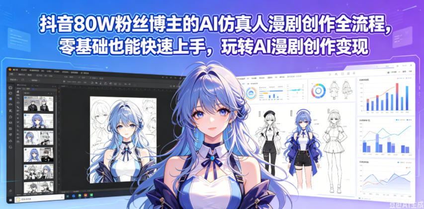 抖音80W粉丝博主的AI仿真人漫剧创作全流程，零基础也能快速上手，玩转AI漫剧创作变现-副业资源站