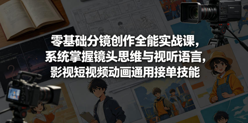 零基础分镜创作全能实战课，系统掌握镜头思维与视听语言，影视短视频动画通用接单技能-副业资源站