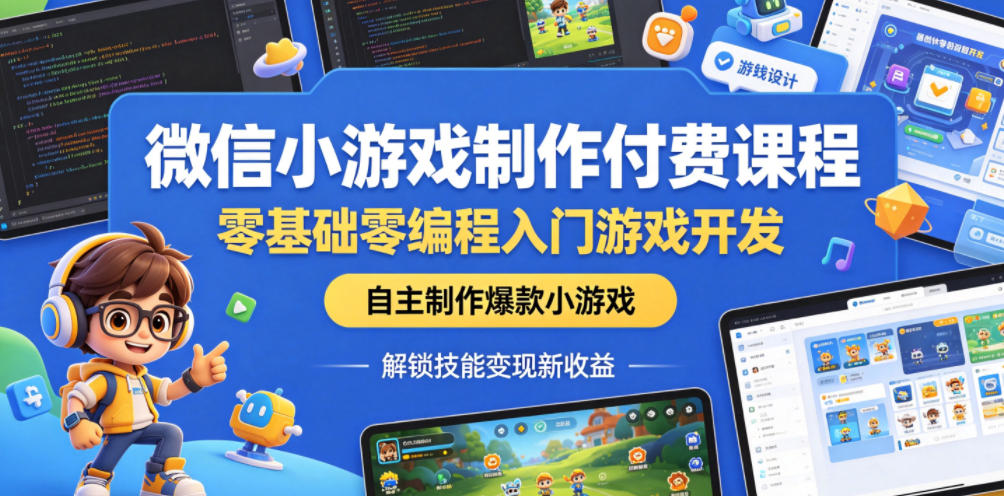 微信小游戏制作付费课程，零基础零编程入门游戏开发，自主制作爆款小游戏，解锁技能变现新收益-副业资源站
