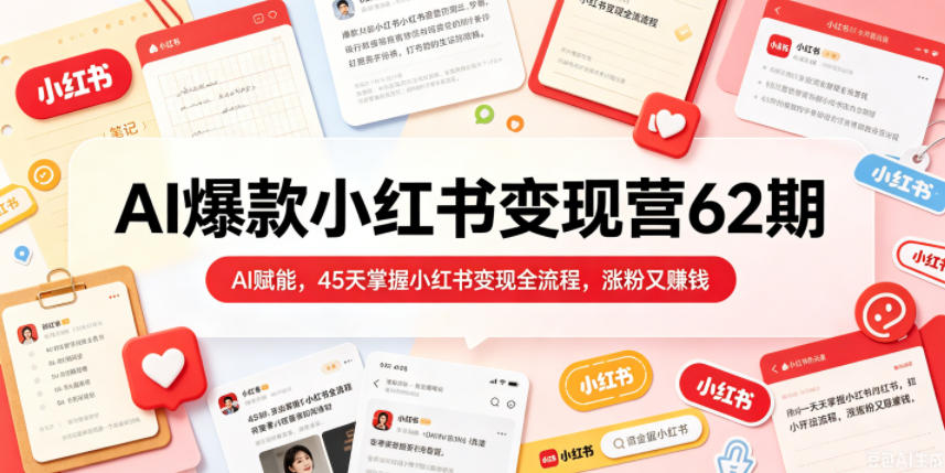 AI爆款小红书变现营62期2026年5月，AI赋能，45天掌握小红书变现全流程，涨粉又賺钱-副业资源站