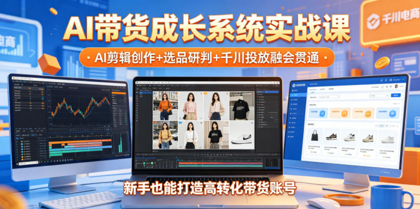 AI带货成长系统实战课，AI剪辑创作+选品研判+千川投放融会贯通，新手也能打造高转化带货账号（更新2026年）-副业资源站