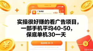 实操很好做的看广告项目,一部手机平均40-50,保底30单机一天【揭秘】-副业资源站