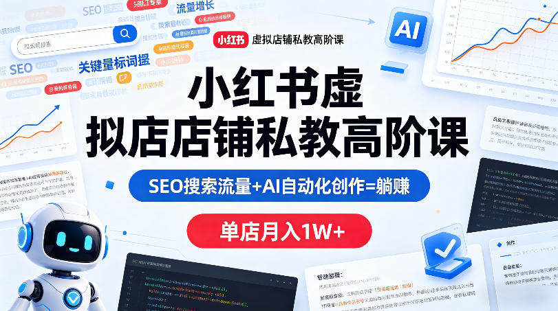小红书虚拟店铺私教高阶课，SEO搜索流量+AI自动化创作=躺賺，单店月入1W+-副业资源站