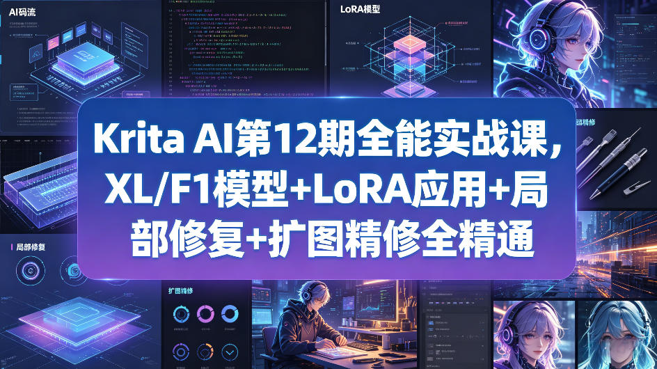 Krita AI第12期全能实战课，XL/F1模型+LoRA应用+局部修复+扩图精修全精通-副业资源站