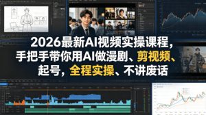2026最新AI视频实操课程，手把手带你用AI做漫剧、剪视频、起号，全程实操、不讲废话-副业资源站