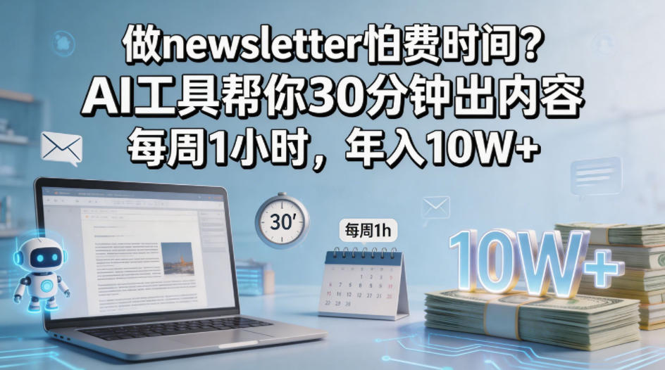 做newsletter怕费时间？AI工具帮你30分钟出内容，每周1小时，年入10W+！【原创双语字幕】-副业资源站
