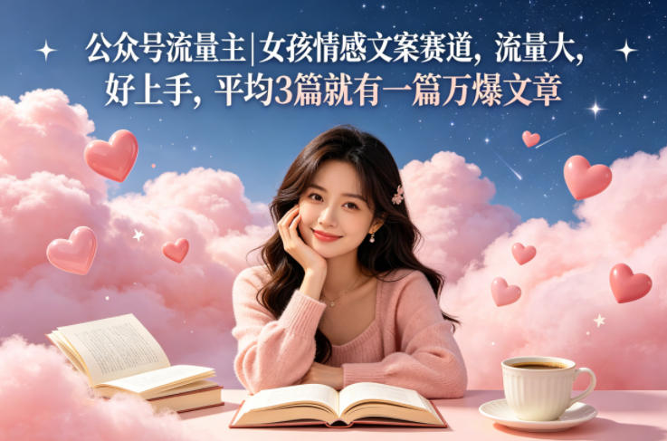 公众号流量主女孩情感文案赛道，流量大，好上手，平均3篇就有一篇万爆文章-副业资源站