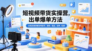 短视频带货实操营，出单爆单方法，全程实操讲解如何起号、涨粉、选品、出单、投放-副业资源站