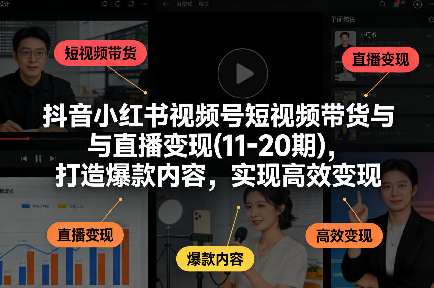 抖音小红书视频号短视频带货与直播变现(10-21期)，打造爆款内容，实现高效变现（更新05月）-副业资源站