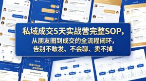 私域成交5天实战营完整SOP，从朋友圈到成交的全流程闭环，告别不敢发、不会聊、卖不掉-副业资源站