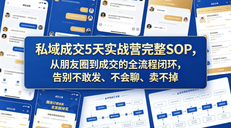 私域成交5天实战营完整SOP，从朋友圈到成交的全流程闭环，告别不敢发、不会聊、卖不掉-副业资源站